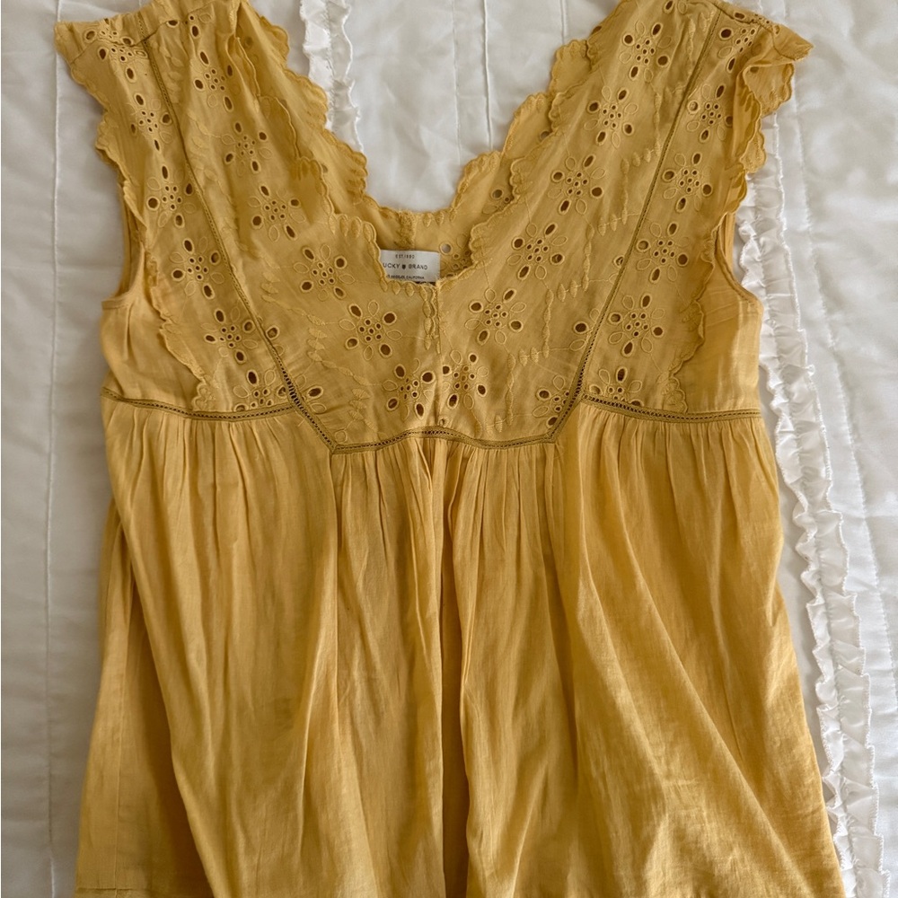 Yellow Eyelet Sleeveless Top